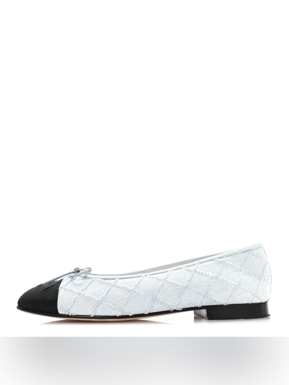 Chanel Denim Quilted Tweed Ballet Flats with Black Cap Toe